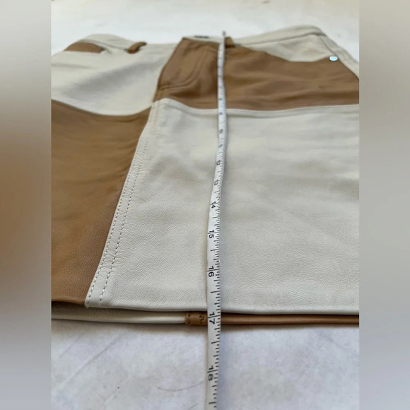 Song of Style Vianka Leather Mini Skirt Brown & Ivory White Patchwork S $298 - Picture 6 of 9